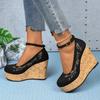 Fashion Shallow Mouth Platform Bottom Wedge Heel One-strap Single Shoes Cross-border Suede Embroidery Large Size One-step Women's Shoes