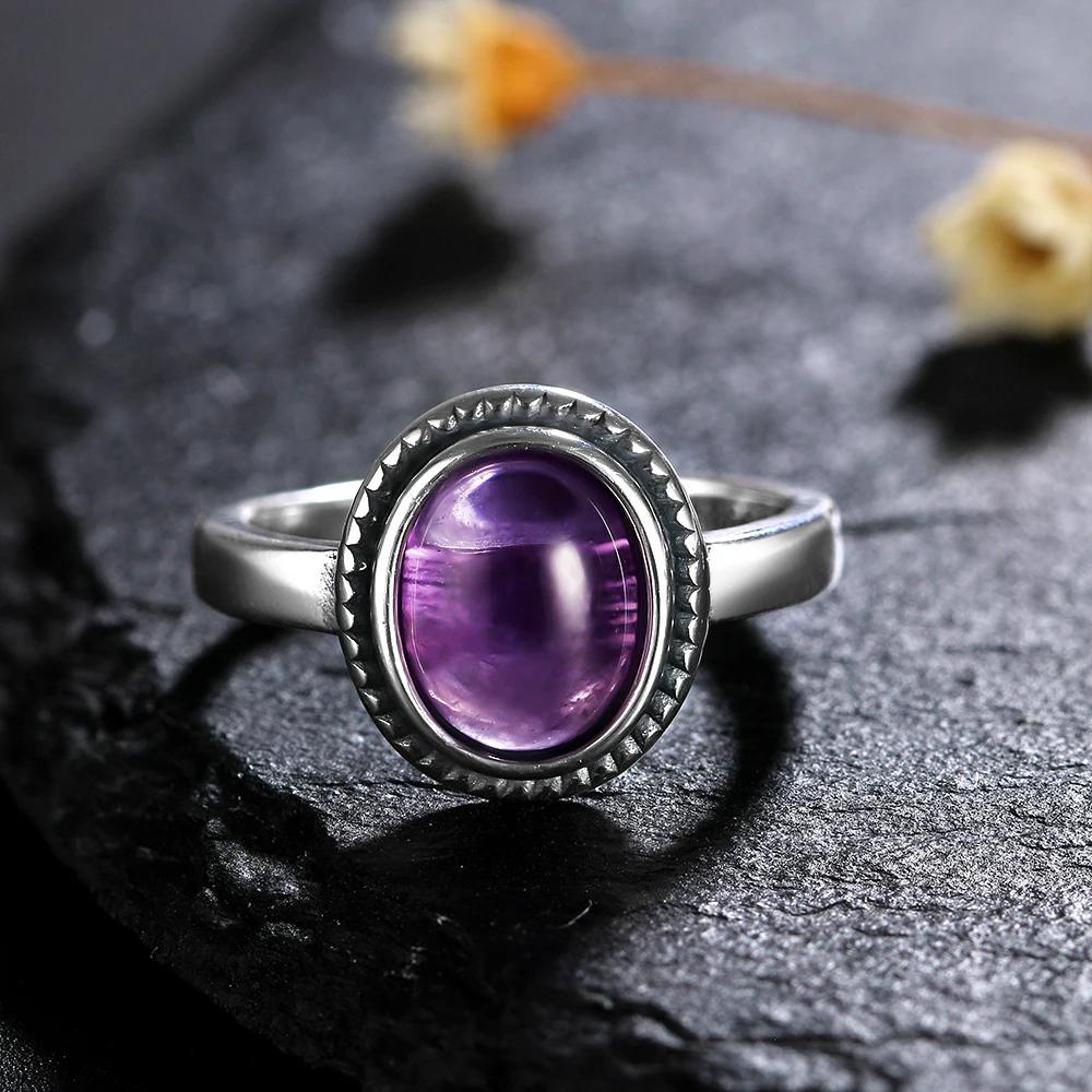 New Fashion 8x10 MM Oval Natural Amethyst Rings Women's Silver Ring Wholesale High Quality Gifts Vintage Fine