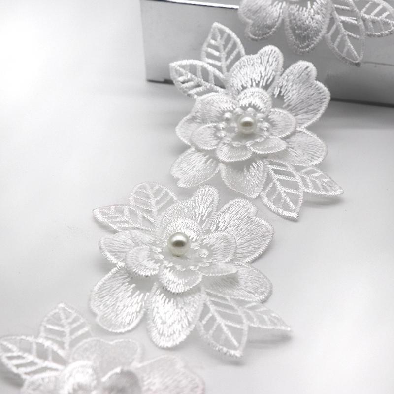 H700 6.5*8cm 10pcs Pearl Flower For Dress Ribbon Lace Trim Knitting Wedding Lace Embroidered DIY Patchwork Sewing Supplies Craft