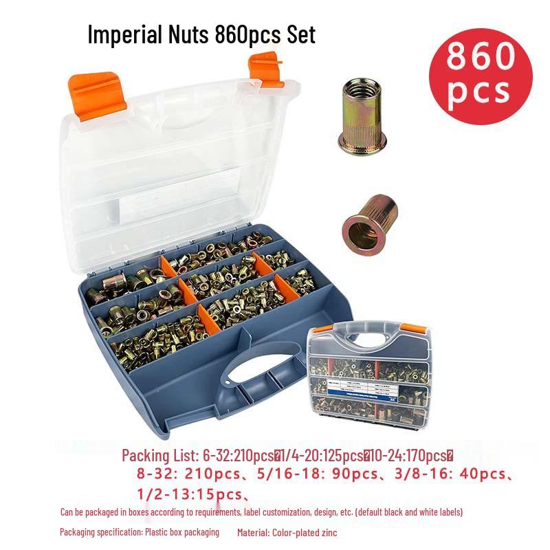 150-Piece Rivet Nut Set: Galvanized, Inch & Metric