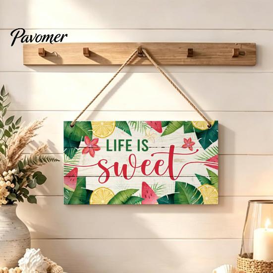 Wall Art for Porch Summer Wooden Hanging Sign, Beach Theme Welcome Sign Front Door Decor with Rope, Colorful Hanger Seasonal Farmhouse House