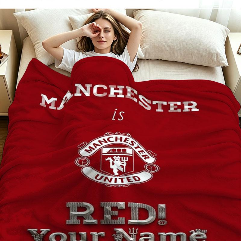 1PC Manchester United F Custom Name Patterned Flannel Blanket Suitable For All Seasons for Home Decor Warmth and Comfort Gifts Holiday Present