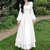 ZANZEA Women Elegant Square Collar Long Sleeve Lace Splice Hem Casual Long Dress