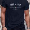 Men's Summer 100% Cotton Fashion MILANO Letter Printed Loose Large Casual Comfortable Round Neck Short Sleeve T-shirt Top