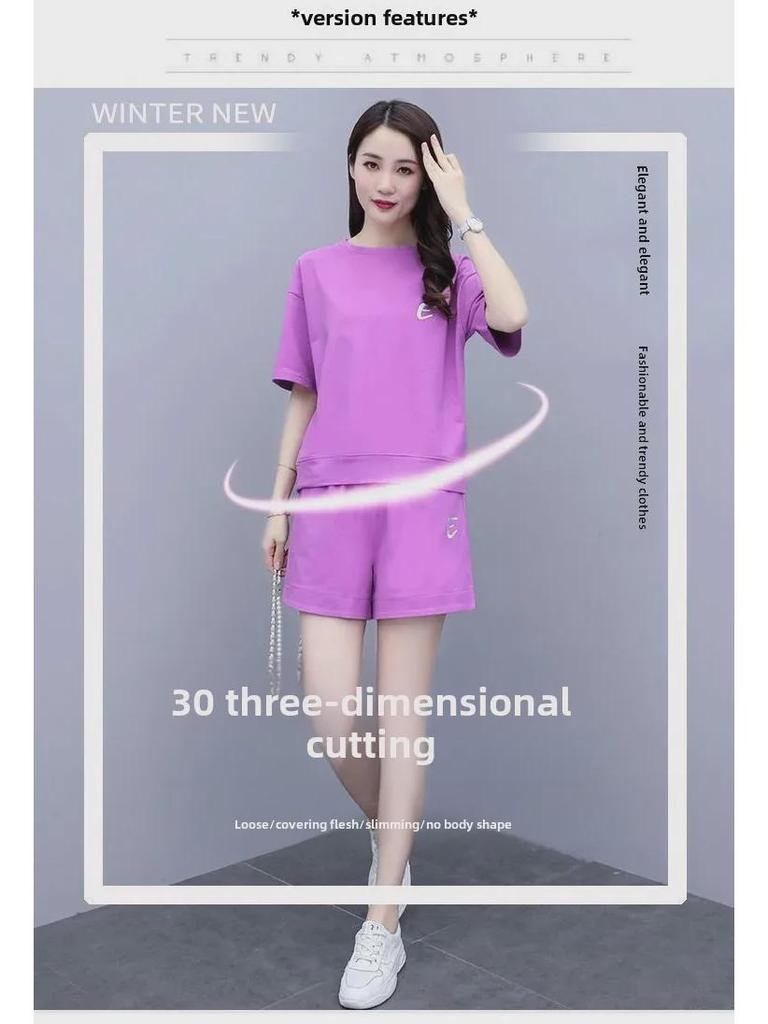 Women's Summer Embroidered Two-Piece Set: Short-Sleeved Top and Casual Loose Shorts