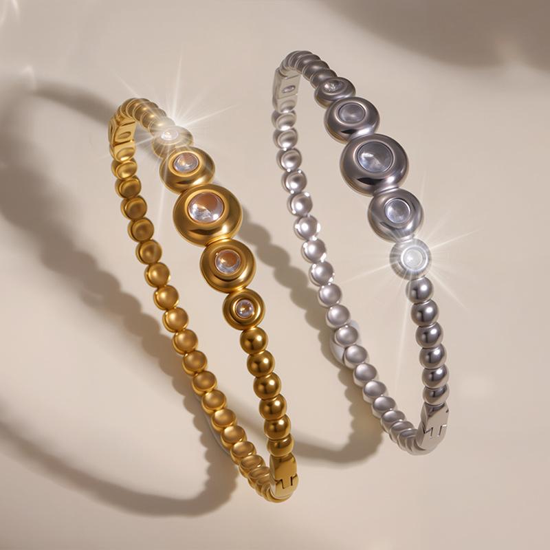 Mode Paar Große und Kleine Runde Perlen Titanstahl Leichter Luxus Hochwertiges Nischen Armband Armband