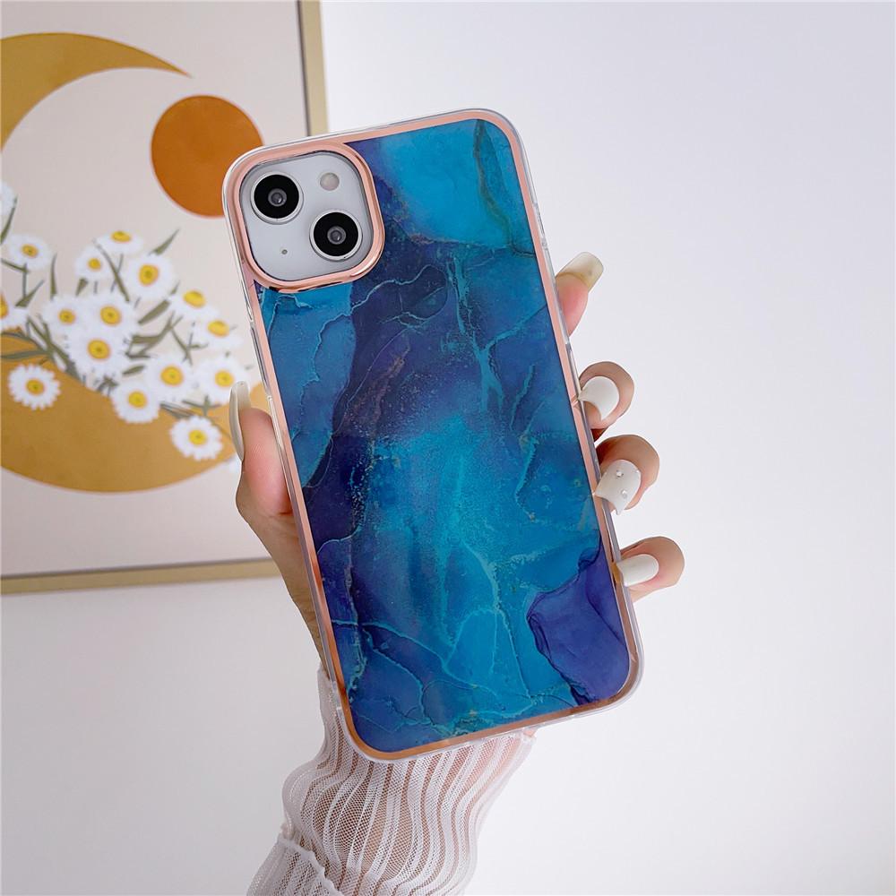 Applicable To IPhone16 Electroplated Marble Pattern Mobile Phone Case Apple 15/14promax Ink Color 13pro Cross-border