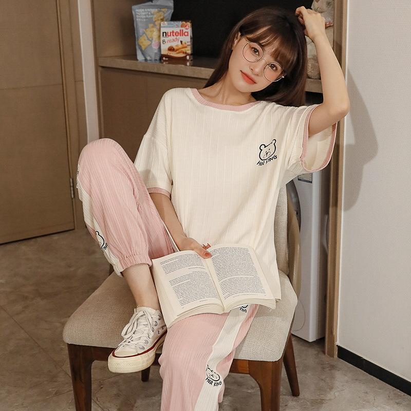 Cotton Pajamas Women's Long-sleeve Fresh and Cute Thin Two-piece Suit Womens Two Piece Sets Pajamas