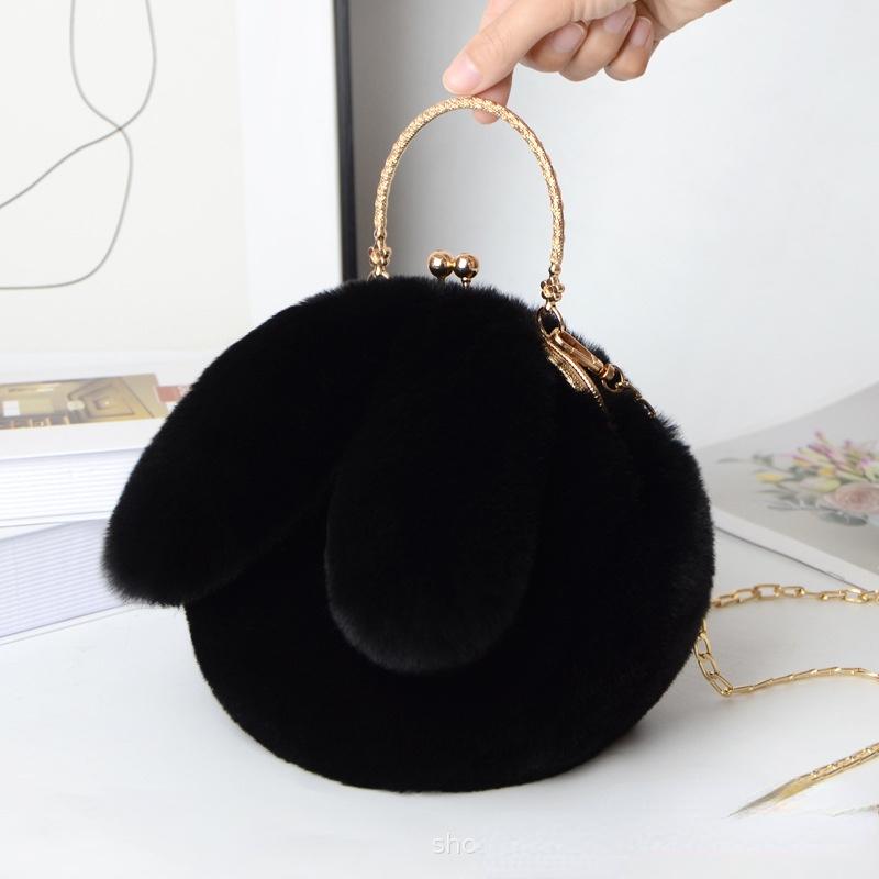 

Women Plush Mini Shoulder Bag Female Messenger Bags Purses Soft Cute Rabbit Ears Crossbody Bags for Women Sac A чёрный