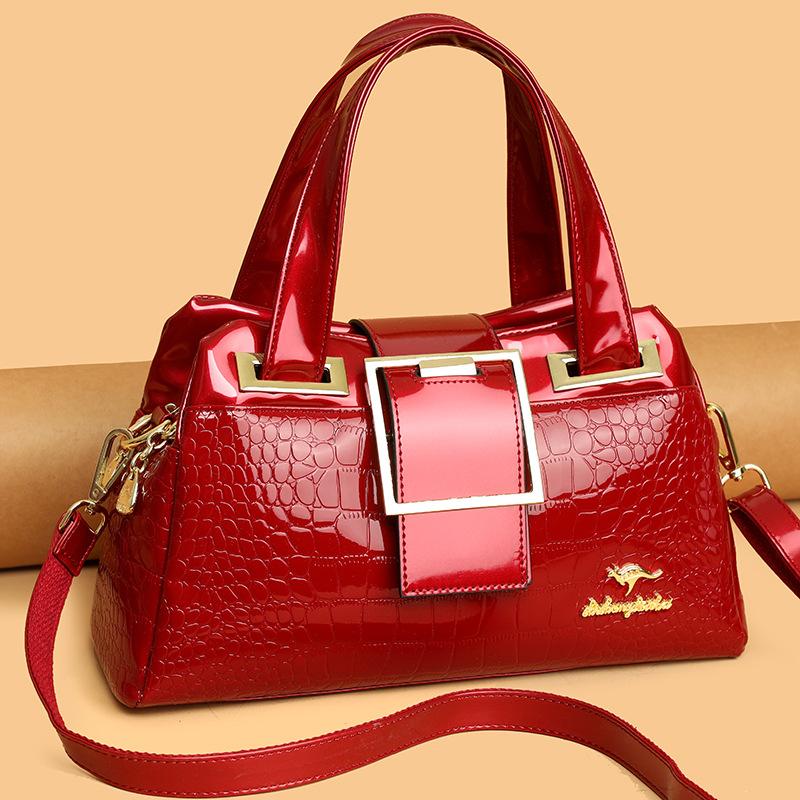 Women’s Crocodile Texture Top Handle Bag with Gold Buckle Casual Chic Shoulder Handbag for Daily Office Use