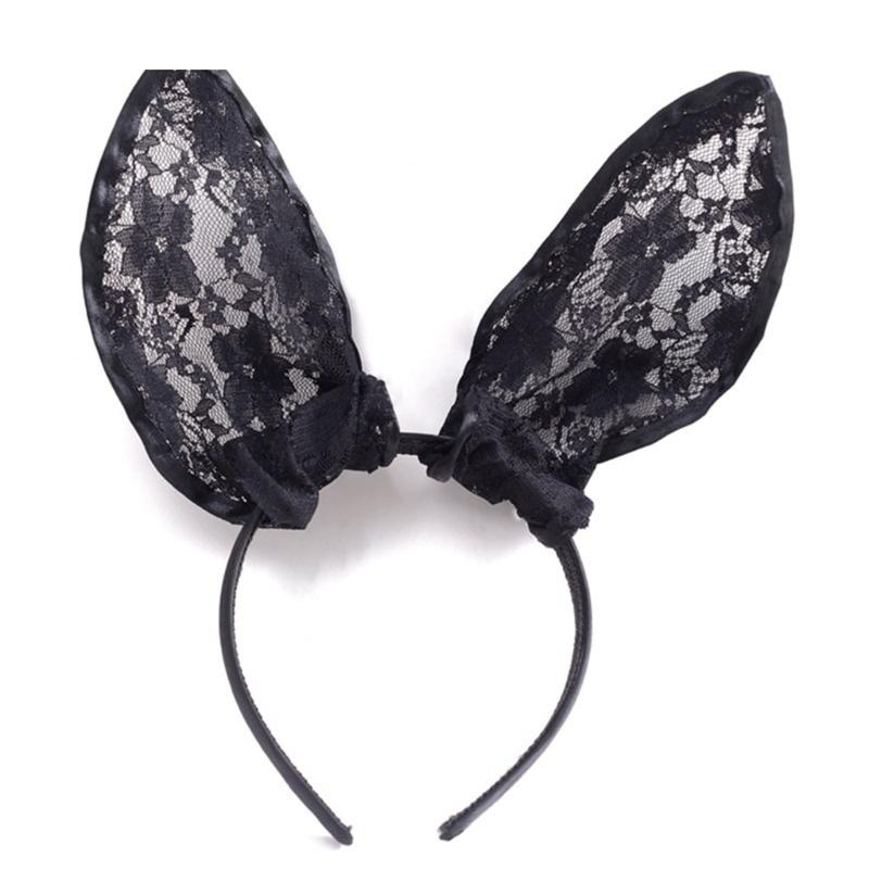 Women Cosplay Lace Hairband Rabbit Ear Headband LolitaStyle MaskedParty Headwear