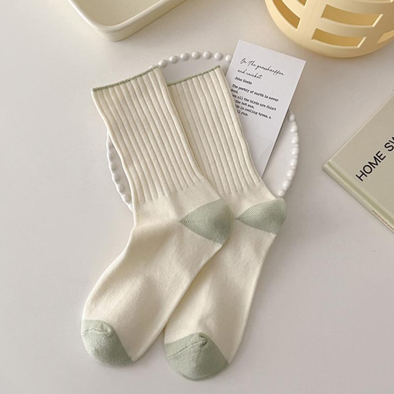 

Кремовые носки женские в корейском стиле, простые однотонные женские носки, японские Харадзюку, для школьниц, вязаные хлопковые длинные носки