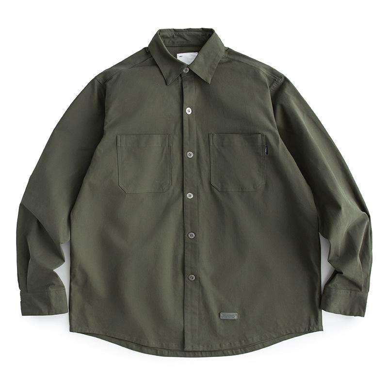 Men's Long Sleeve Japanese Retro Work Shirt - Korean Style Trendy Loose Fit with Pocket, Versatile Youth Casual Jacket.