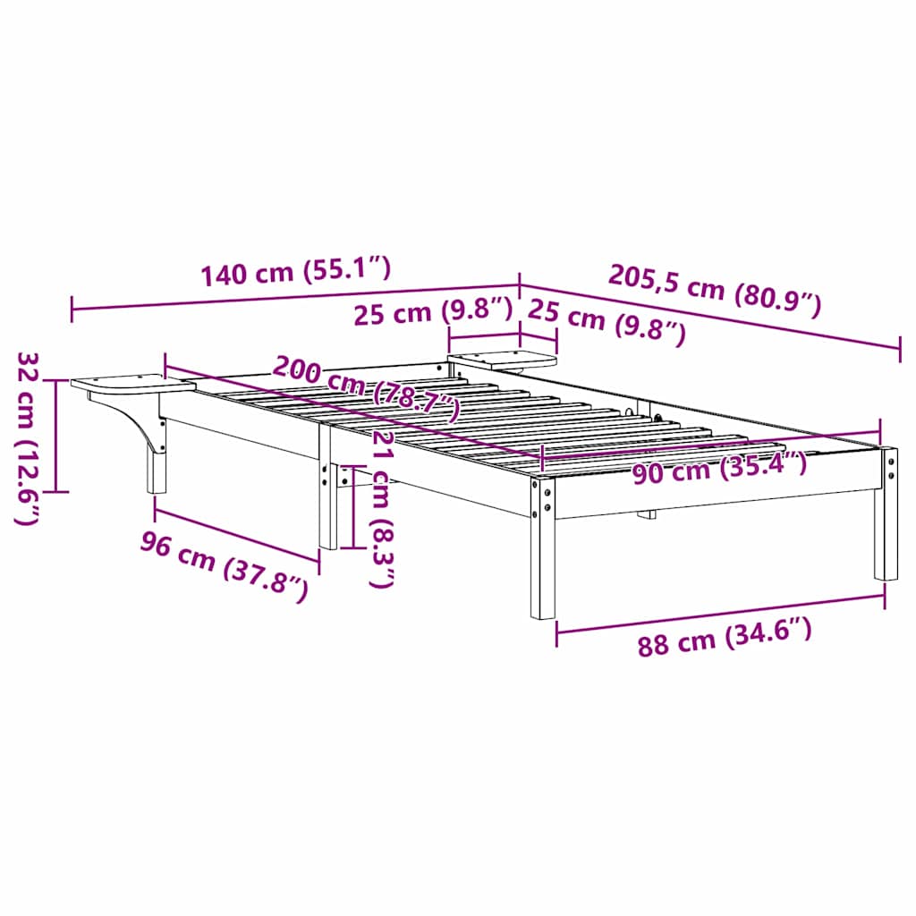 Natural Bed Frame 90 x 200 cm Solid Pine Wood