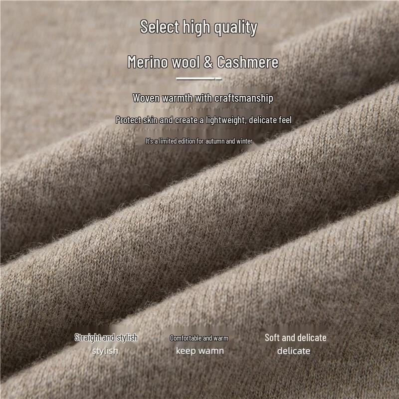 Hengyuanxiang Men's 95.5% Wool 4.5% Cashmere Thickened Round Neck Sweater