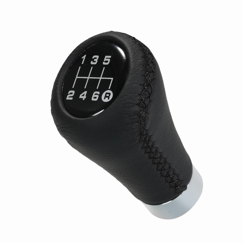Car Manual Gear Shift Knob Shifter Black Leather Red Stitch 6 Speed Universal