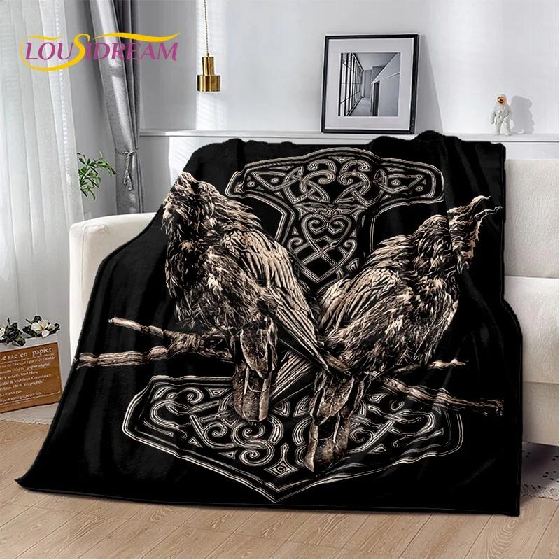 Retro Nordic Viking Mythology Odin Valhalla Blanket,Soft Throw Blanket for Home Bedroom Bed Sofa Travel Office Cover Blanket Kid