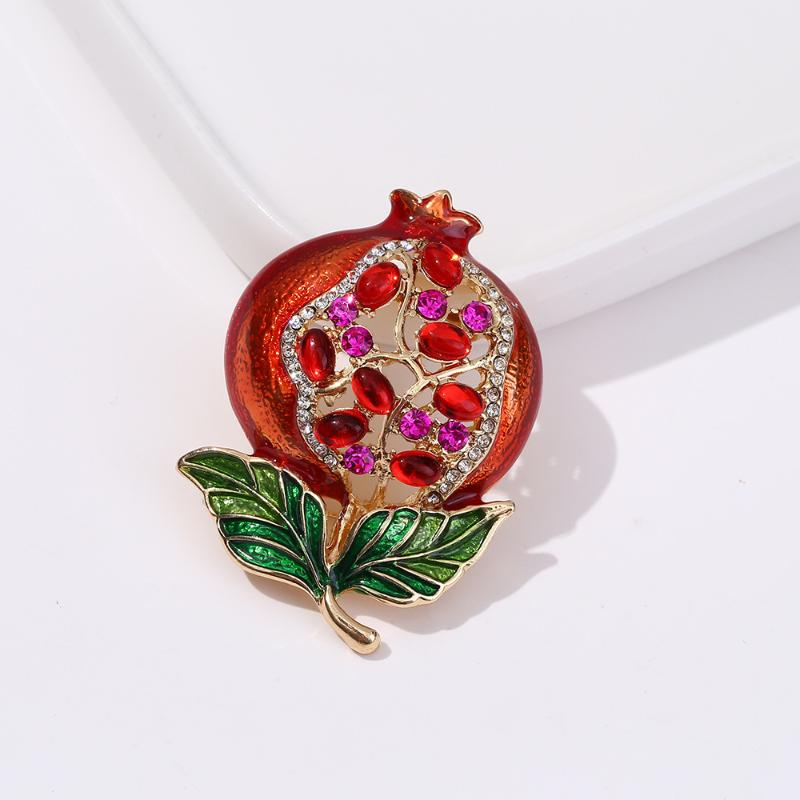 Elegant Enamel Pomegranate Brooch with Rhinestones, Stylish Unisex Pin, Perfect Gift for Friends & Daily Wear
