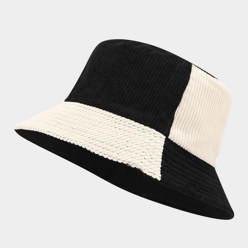 GEMVIE Unisex Bucket Hat Outdoor Casual Patckwork Corduroy Fisherman Hats for Women Men