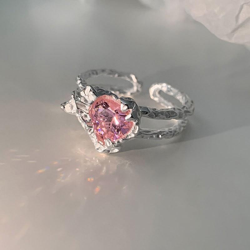 Fashion Sweet Cool Pink Heart Opening Ring Women Girls Y2K Adjustable Female Temperament Personality Finger Ring Jewelry Gifts