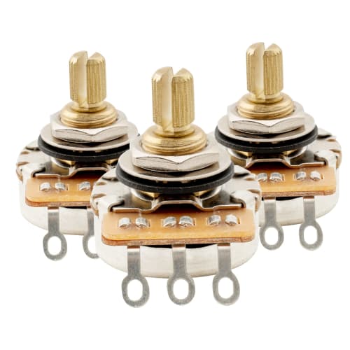 Musiclily Pro HD A250K Brass Guitar Pots, 24-Spline, Fine, Split Shaft, 250k, A-Curve (3 Pieces)