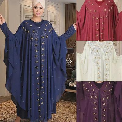 Chiffonová abája pro africké a arabské ženy plus size s horkými diamanty 8943#
