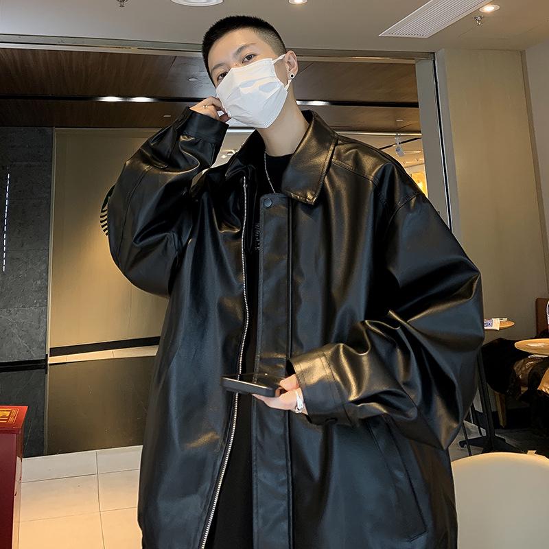 

Мужская модная осенняя мотоциклетная куртка из искусственной кожи с лацканами L чёрный