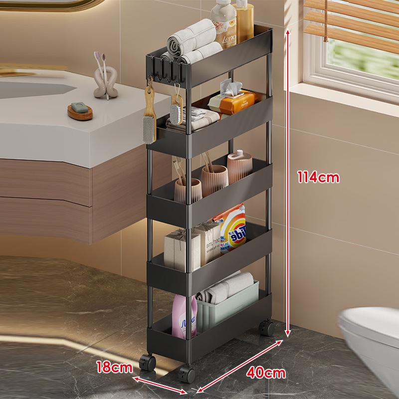 Compact Bathroom Trolley: Slim Floor-Standing Storage Rack for Narrow Spaces and Toilet Side