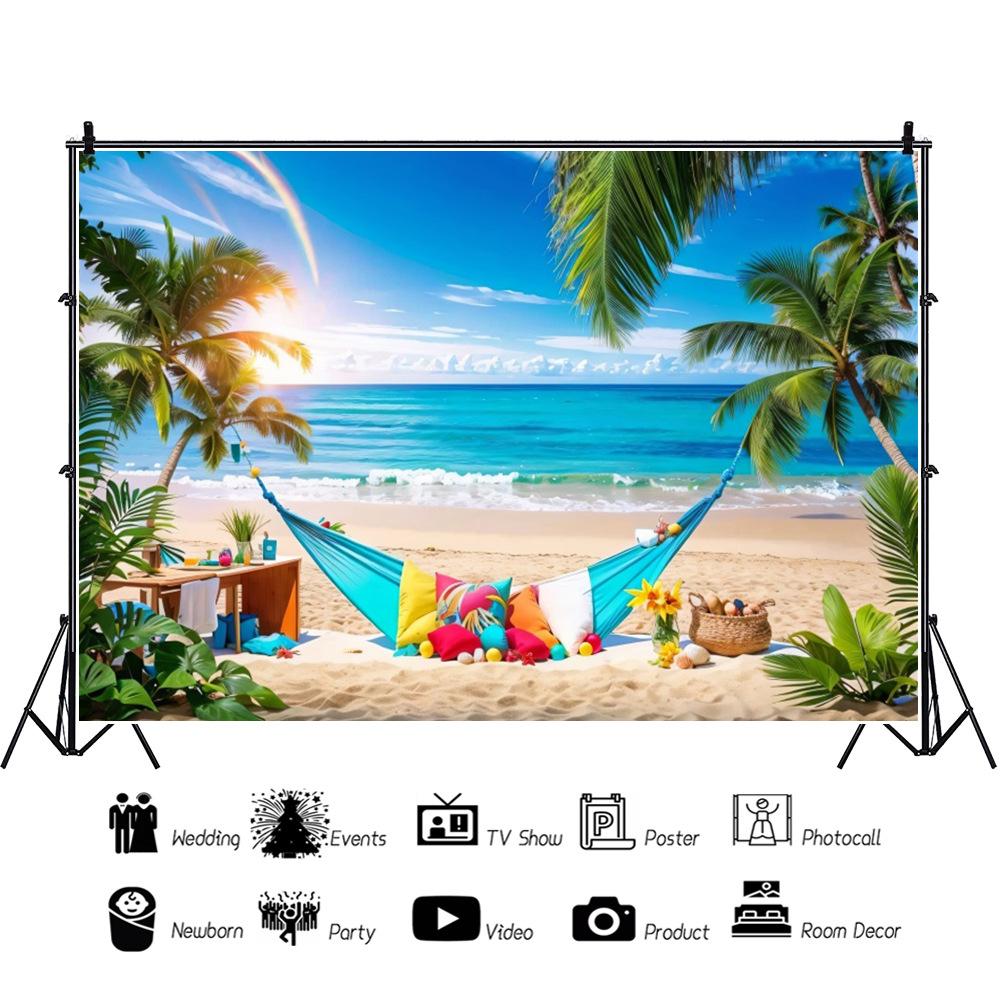 Summer Beach Hawaiian Background Tropical Floral Surfboard Aloha Sea Birthday Holiday Party Decoration Banner Photography Props