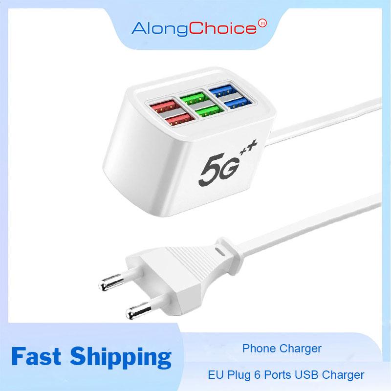 Fast USB Charger 6 In 1 Power Strip Desktop Charging Station Fast Charging 1m Cord USB HUB Adapter Socket for iPhone 16 Home