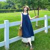 College style blue plaid suspender skirt Thai cool spicy women's summer new blue vest sleeveless dress trendy