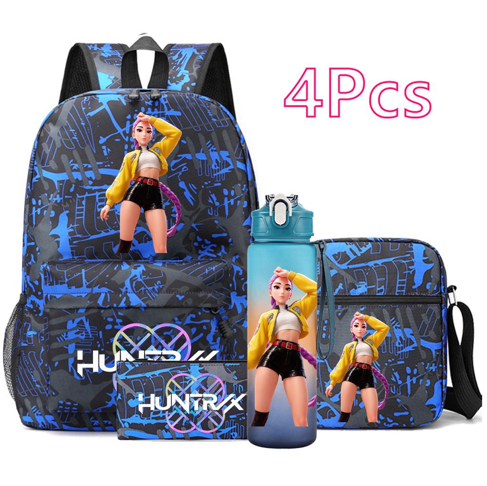 

4Pcs/set New Anime Printed Backpack Large Capacity Bookbag Shoulder Bag Case bag with 750ml Water Bottler Boy Girl waterproof SchoolBag Mochila