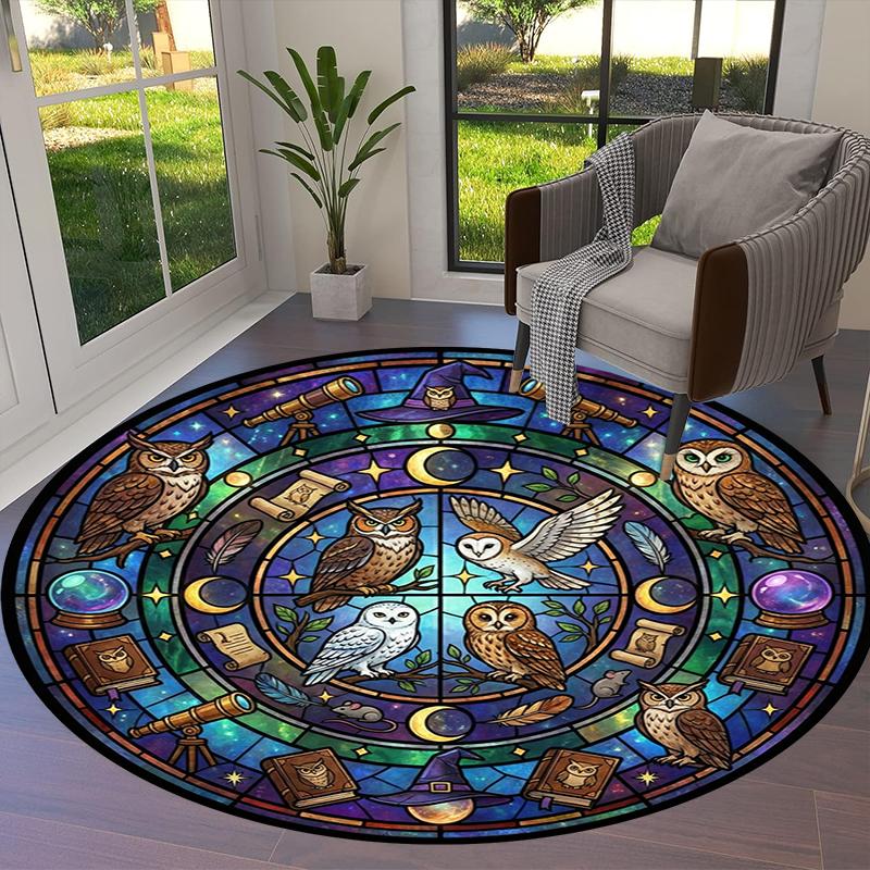 Retro Mandala Animal Round Area Rug,Carpet Rug for Living Room Bedroom Sofa Playroom Decor,Non-slip Floor Mat Q0036