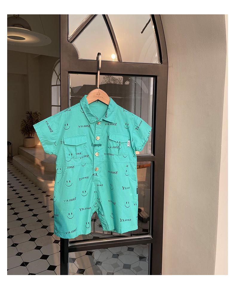 Boys' Trendy Korean Style Summer 2026 Short Sleeve Printed Romper