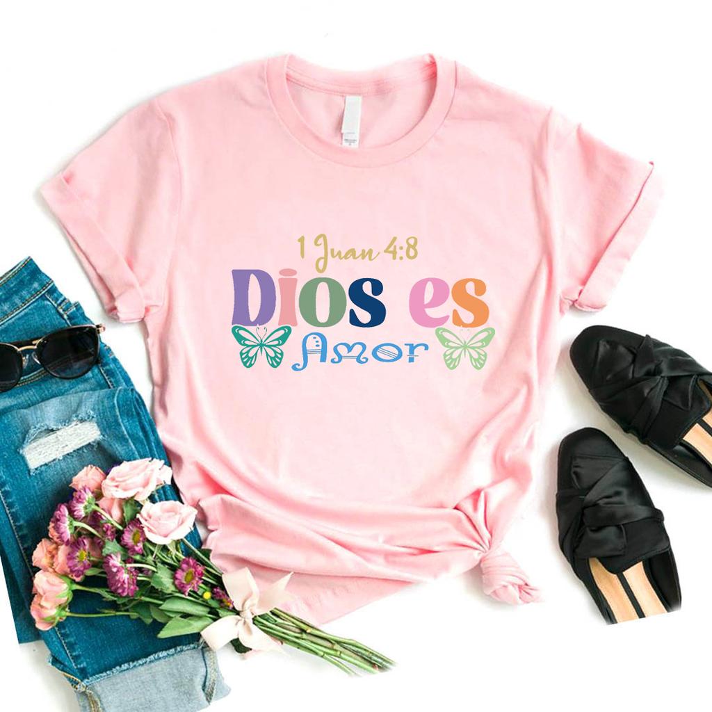 Dios Es Amor God Is Love Graphic Printed Tshirt Girls Fashion Butterfly T Shirt Unisex Whiteblackpinkgray Tshirt Female Tops