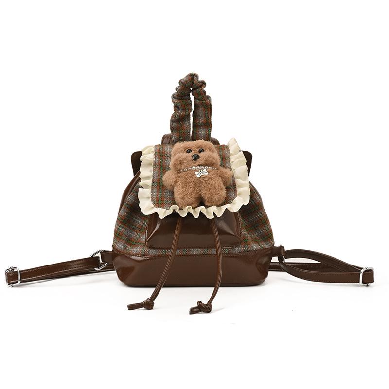 2025 Autumn/Winter Cute Bear Plaid Mini Backpack for Women