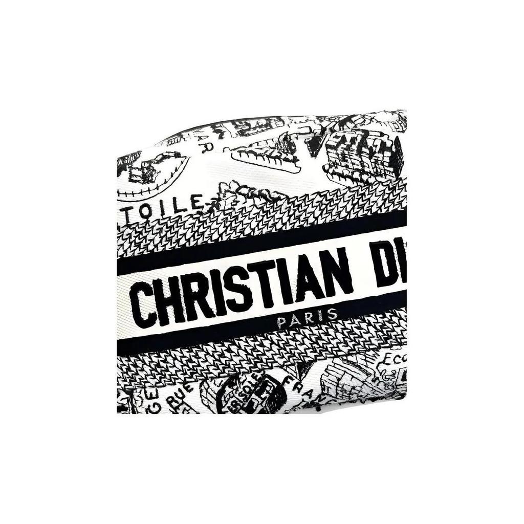 Dior Kolekce map Paříže Zlaté kování Plátěná taška Malá velikost Dámská kosmetická taštička Černobílá