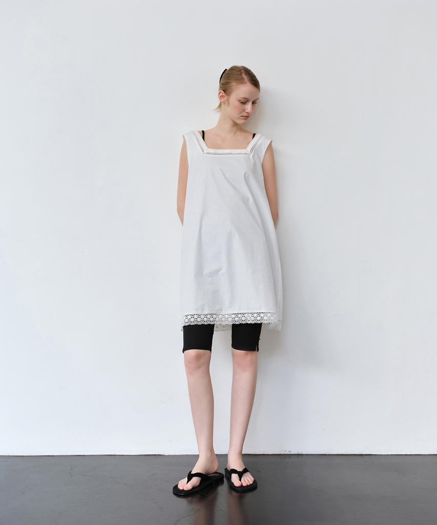 THERYE Lace Trim Sleeveless Dress(White)