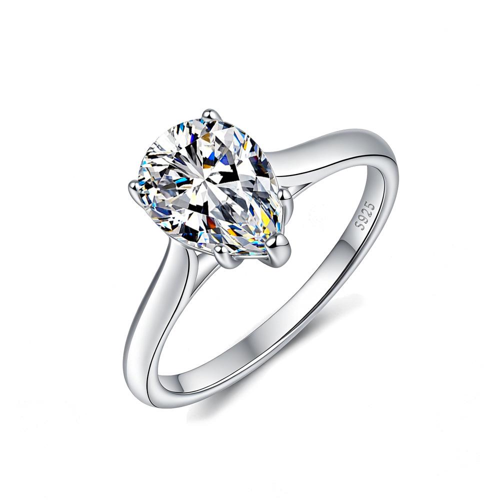 S925 Sterling Silver Women’s Moissanite Ring, 4 Carat D Color Water Drop Shape, Irregular Design