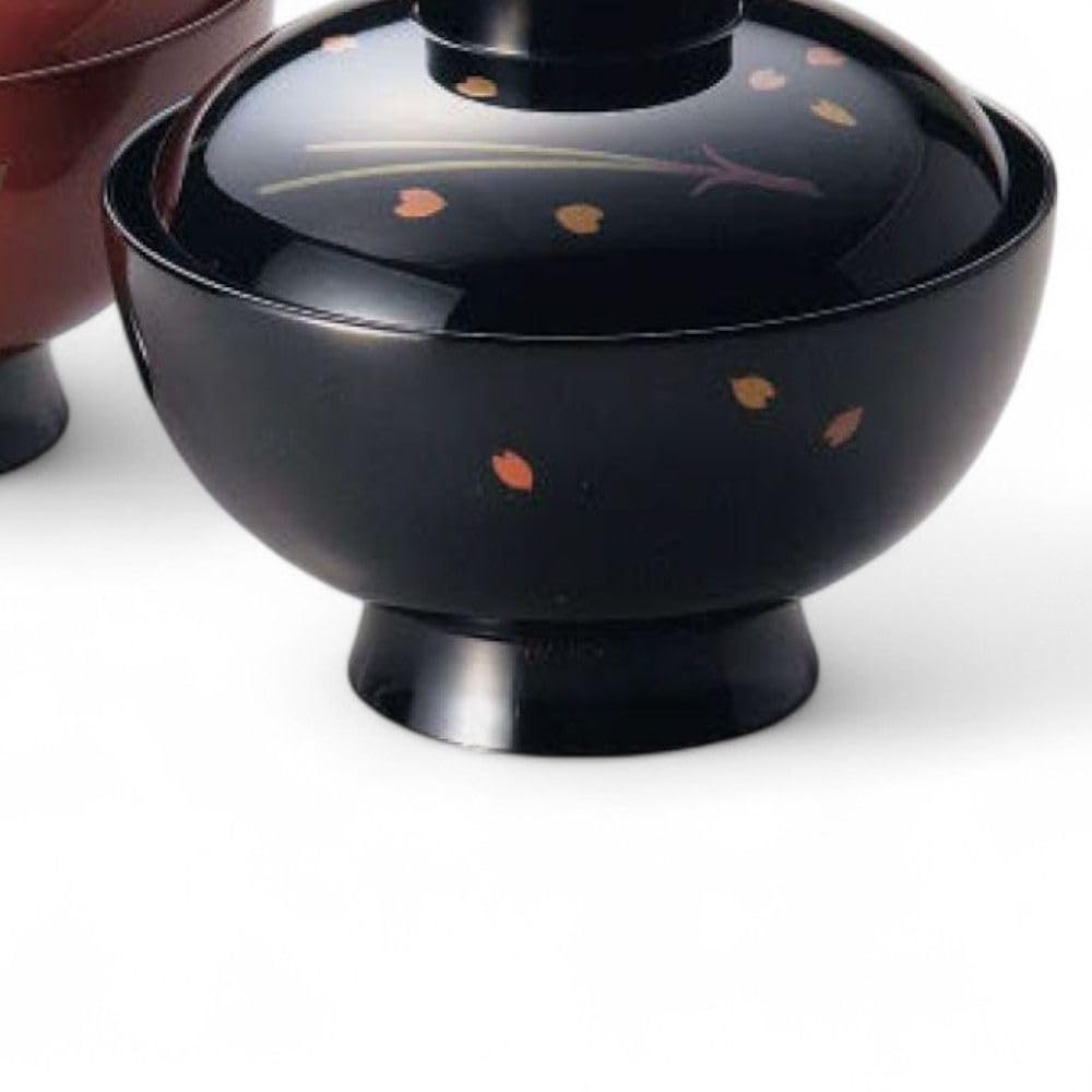 Set of 2 Lacquerware Made in Japan with a Synthetic Process of Wood Powder and with Polished J-kitchens Bowls, Resin, Hand-Painted Maki-e Finish,