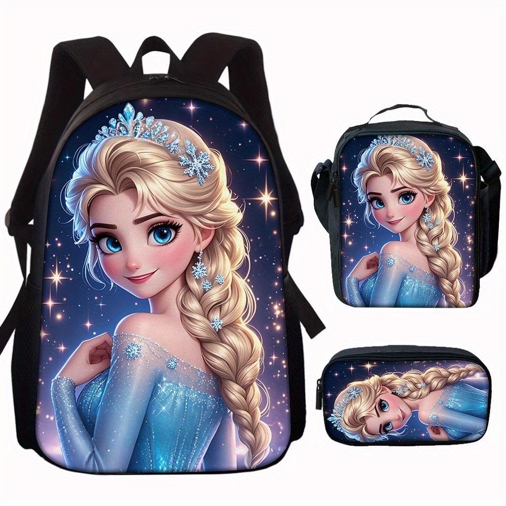 Zaino Scolastico Principessa Set da 3 Pezzi Grande Capacità Impermeabile Borsa a Spalla Astuccio Borsa a Tracolla per Bambini