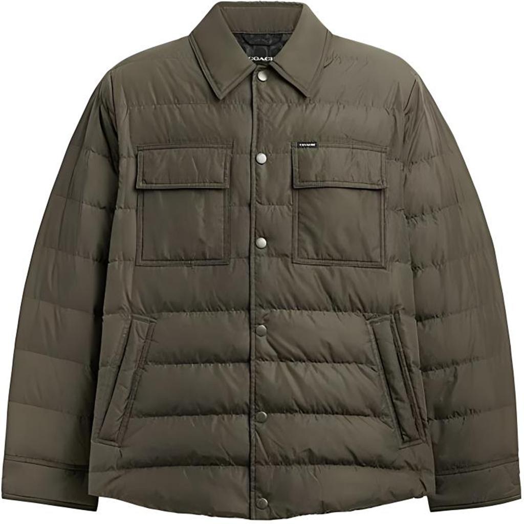 Coach Solid Color Single-Breasted Lapel Long Sleeve Down Jacket Men Outerwear Deep-Fern-Green CT733-RI0
