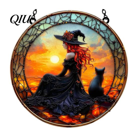 Unique Birthday Gift for Her Halloween Moon Black Cat Suncatcher Jigsaw Puzzle, 2D Acrylic Mystical Feline Window Hanging Educational Handmade Art Kit