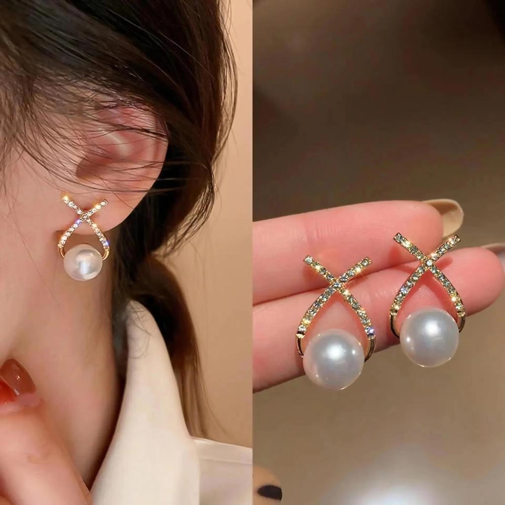 925 Silver Needle Korean Fashion Zircon Geometric Earrings For Women Jewelry Trending Luxury Crystal Cross Stud Earrings