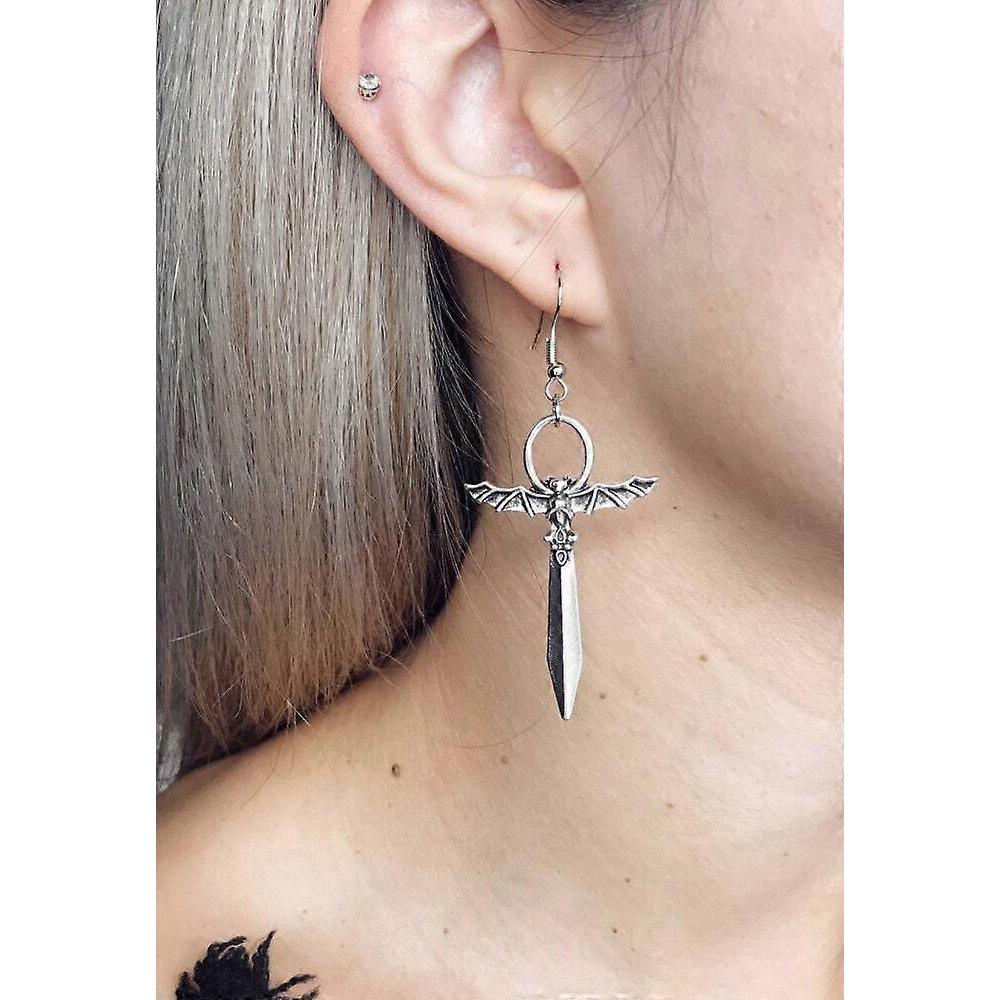 Punk Eardrop Bat Swords Pendant Earrings Gothic Bat Earrings Halloween Gift