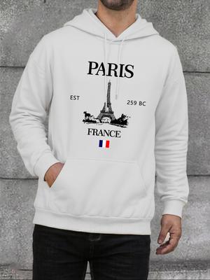 Paris Frankreich Eiffelturm Druck Herren Hoodie Street Hip Hop Kleidung Fleece Lässiger Kapuzenpullover Herbst Locker Mode Herren Sportbekleidung