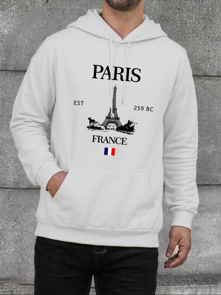 Paris France Eiffel Tower Print Mens Hoodie Street Hip Hop Clothes Fleece Casual Hoody Autumn Loose Fashion Men Sportswears