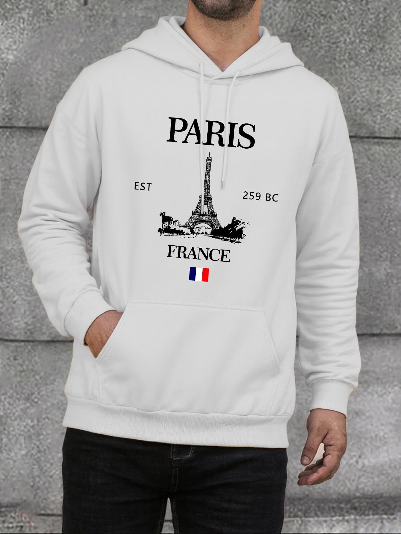 

Paris France Eiffel Tower Print Mens Hoodie Street Hip Hop Clothes Fleece Casual Hoody Autumn Loose Fashion Men Sportswears 2XL