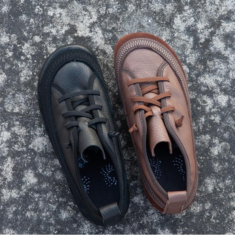 Johnature Retro Genuine Leather Casual Shoes Lightweight Soft Soled Non Slip Versatile Women's Slip-on Shoes