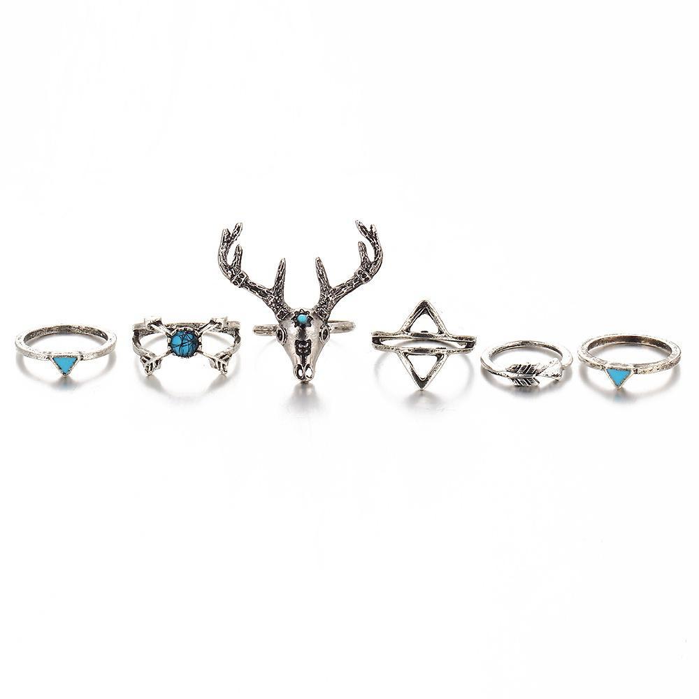 Vintage Gold And Silver Boho Gypsy Deer Head Triangle Turquoise Alloy Rings For Men And Women